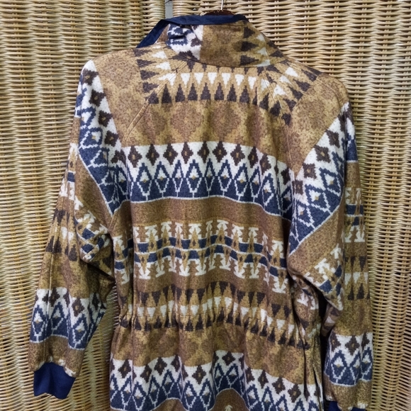 CASUAL Club Jacket Fleece Reversible Waterproof Beige Blue White Aztec Size S/36 - Picture 3 of 12